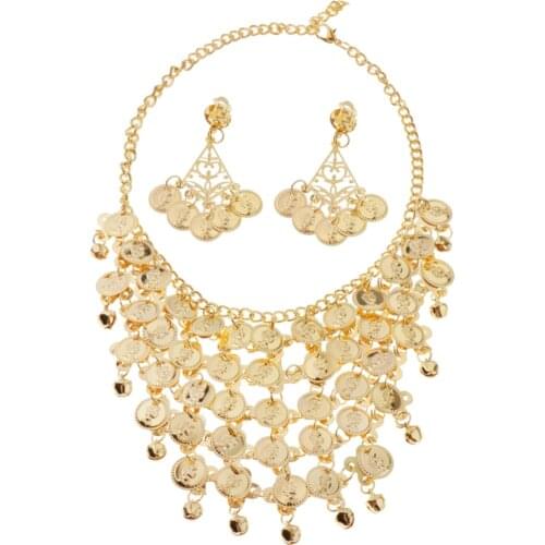 Womens Gypsy Belly Dance Jewelry Set Gold Coin Stage Performance Dancewear