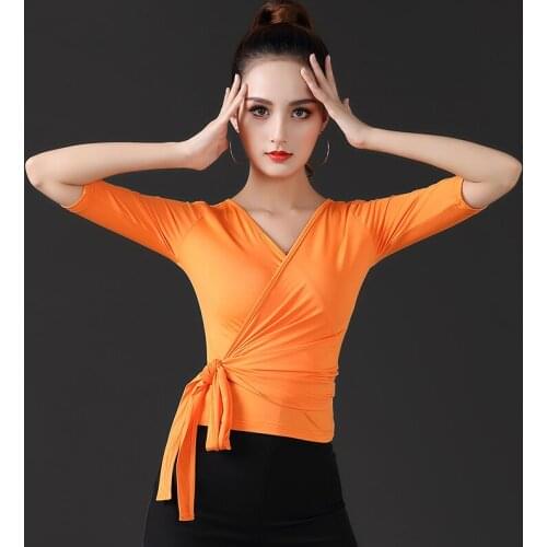 National Standard Costume New Female Adult Ballroom Clothes Fashion V-neck Latin Dance Sexy Top Performance Practice Clothing