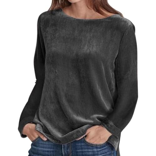 Womens Solid Color Velvet Sweatshirt Round Neck Long Sleeve Tops Vintage Clothes Female Streetwear Casual Loose Pullover