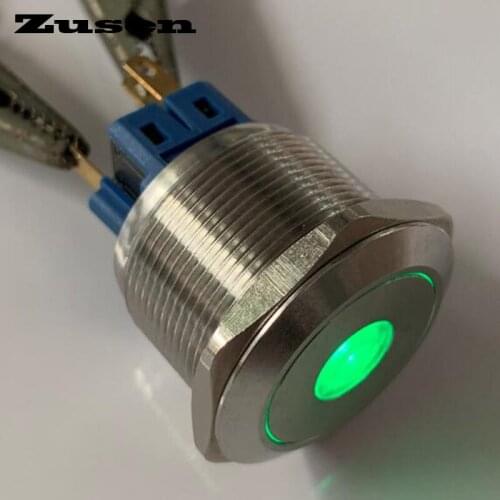 Zusen 25mm 2no2nc stainless steel dot illuminated momentary push button switch(ZS25F-22D/G/12V/S)