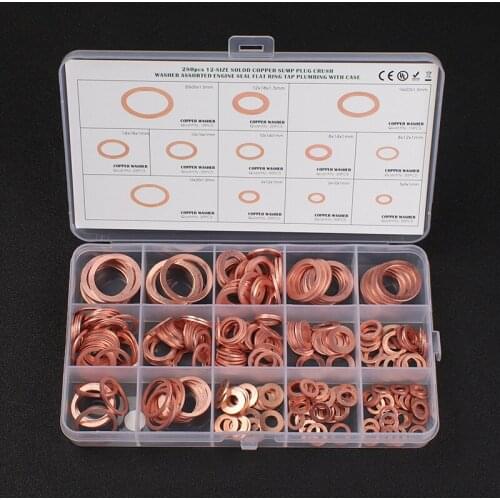 280pcs Copper Sealing Rings M5 M6 M8 M10 M12 M14 M16 M20 Assortment Oil Drain Washers O-shaped Gaskets Set