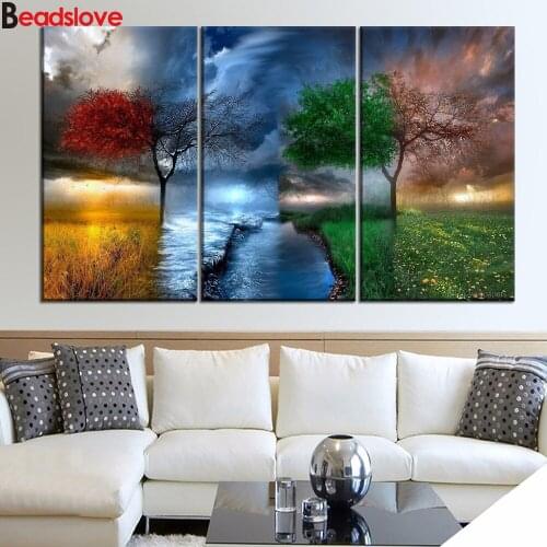 3pcs full Diamond Embroidery Four Seasons Tree Natural Landscape 5D Diamond painting,Diamond mosaic picture,rhinestone,decor