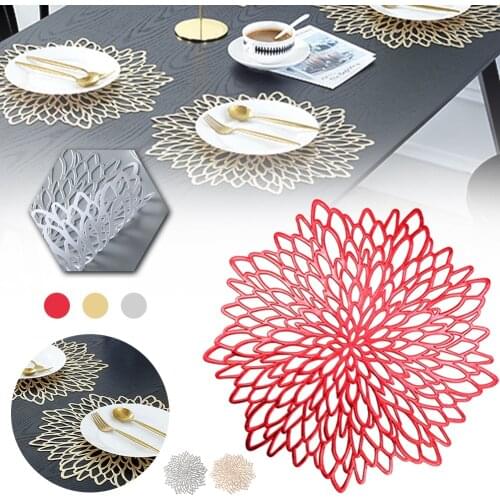 4PC PVC Hollow Insulation Coaster Pads, Round Placemats Kitchen Dining Table Linens Place Mats Heat Resistant Placemat Non-Slip