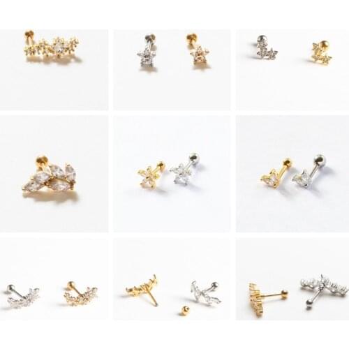 BOAKO Pendientes Plata 925 Earrings For Women 1Pcs Gold/Solver Stud Earrings Cartilage Jewelry Ear Piercing Natural Серьги #20