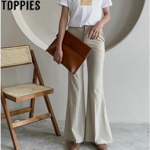Toppies women slim flare pants high waist trousers summer side split bell bottom pants korean fashion