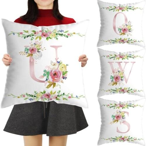Pink Letter Pillow Case Pillow Cushion Cover 45*45cm Throw Short Plush PillowsDecorative Living Room Cushions English Alphabet