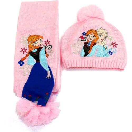 Frozen Princess Elsa Anna Children Scarf Girl Baby Fluffy Cotton Stuffed Winter Warmth Hats For Kids Gifts
