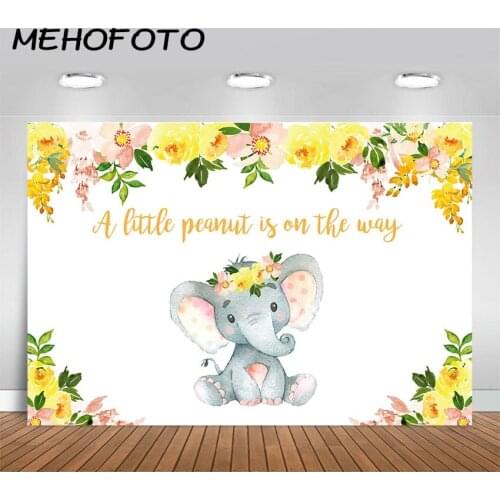 Elephant Baby Shower Backdrop Little Peanut Baby Shower Photography Background Flower Baby Shower Party Banner Decoration