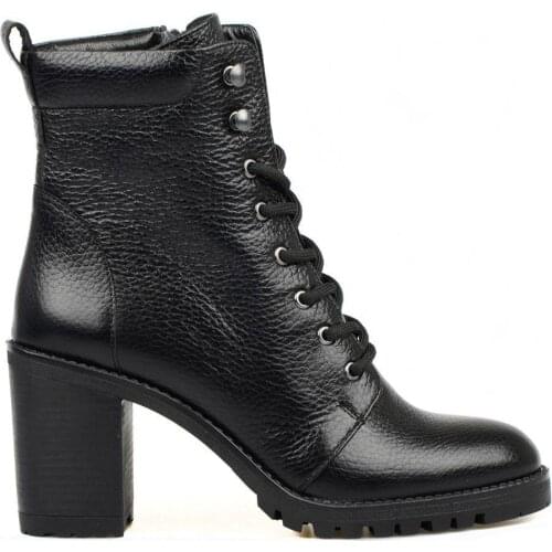 FootCourt- Black Ankle Boots New Autumn Winter Boots Genuine Leather High Heels Lace Up Gothic Boots Punk Shoes Vintage fashion