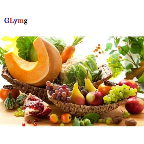 GLymg Diamond Painting Cross Stitch Fruit Vegetable Restaurant Decor Painting Diamond Embroidery Full Square Mosaic kit Picture