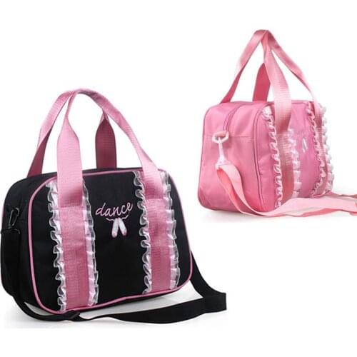 Canvas Waterproof Tote Bag Gym Yoga Ballet Pink Lace Embroidery Handbags Girls Princess Fabric Dance Bag