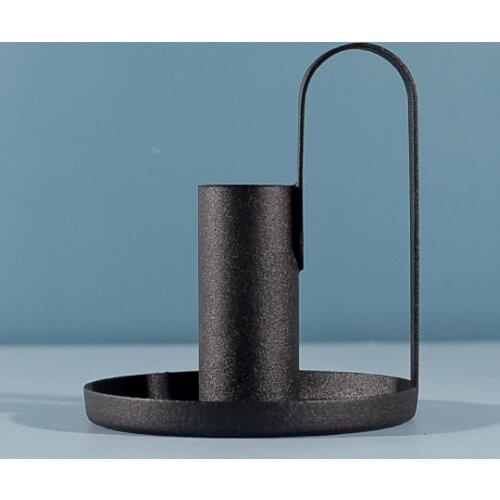 2Pcs Simple Handle Holder Cylindrical Candle Candlestick Candle Holder Crafts Wrought Iron Metal Candle Base Dinner Table Decor