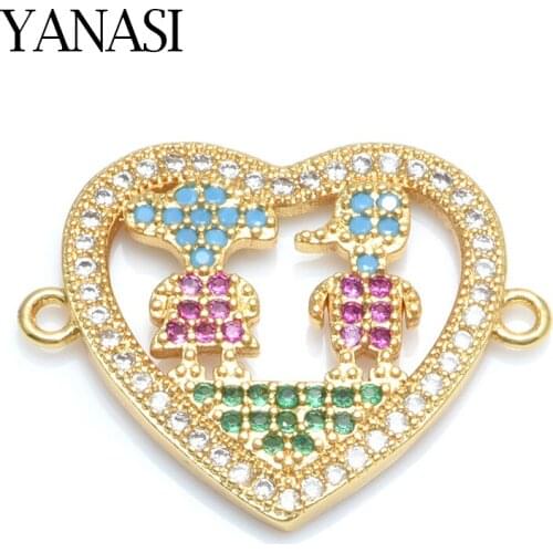 Colorful Zircon Boy and Girl Heart Shape Connector Charms Accessories for Jewelry DIY Handmade Making Woman Lovers Jewelry