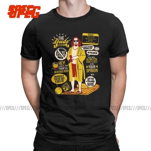 Mens The Dude Quotes The Big Lebowski T Shirts Pure Cotton Clothes Casual Short Sleeve Round Collar Tees Printing T-Shirts