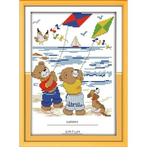 The bears flying their kites cross stitch kit 14ct 11ct counted printed canvas stitching embroidery DIY handmade needlework plus