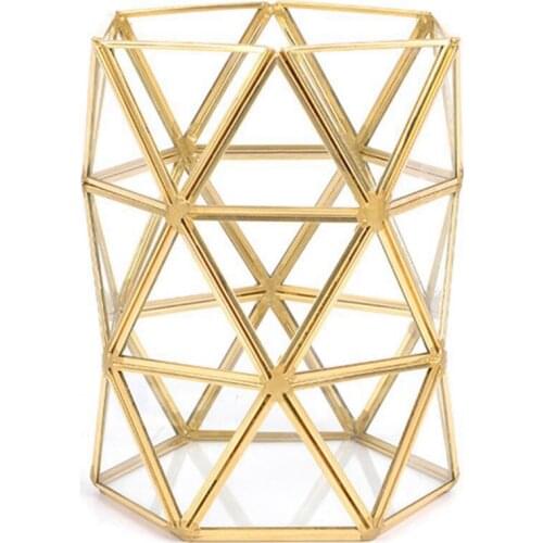 New Irregular Glass Storage Tube Nordic Ins Gold Beauty Brush Tube Bronze Makeup Brush Storage Bucket Simple Inserted Vase