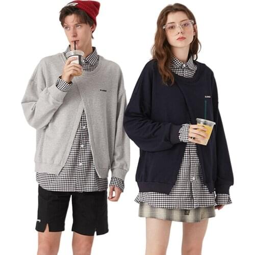 NEW Western Style Street Fashion Patchwork Mens Fake Two Piece Sweatshirts Casual Autumn Lovers' Clothes Streetwear