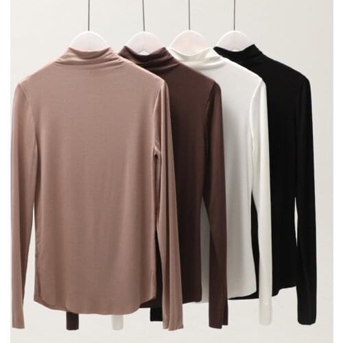 Autumn Winter 2020 Plus Size Modal Cotton Turtleneck Bottoming Shirt Solid Long Sleeve Korean Blouse Womens Tops and Blouses