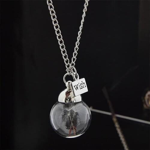 Glass Ball Necklaces Wish Real Dandelion Crystal Necklace Clear Round Pendants Necklace Chain Choker Necklace For Women Gift