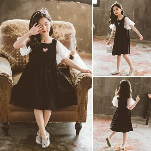 Girl Dress 2021 Baby Dresses Short Bubble sleeve Dress for girls pink Heart Birthday Black Dress Summer Clothes Girl Clothes