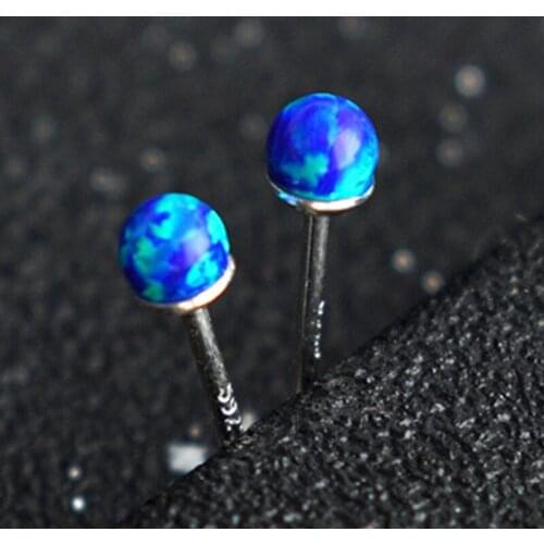 Simple Round Stud Earrings Blue/White/Pink Opal 925 Silver Earrings for Women Classic Fashion Jewelry OL Style Gift