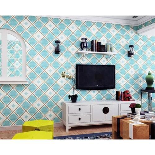 Beibehang Simple fashion blue diamond pattern grid wallpaper non wovens wallpaper bedroom living children room papel de parede