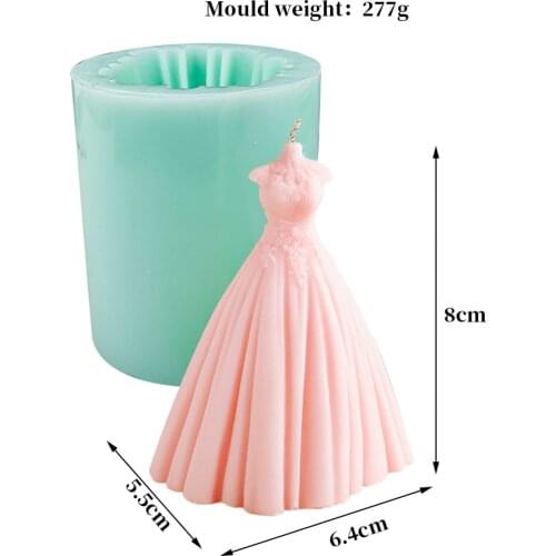 QT0389 PRZY Princess Dress Molds Wedding Candles Bridal Skirt Silicone 3D Wedding Dress Moulds Candle Mold Clay Resin Moulds