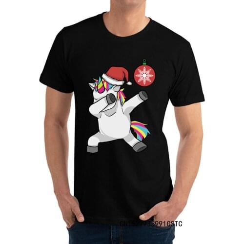 Christmas Santa Dabbing Unicorn Normal Tops T Shirt for Adult Premium Cotton Brand T-Shirt Print T-Shirt Company Camisas Hombre