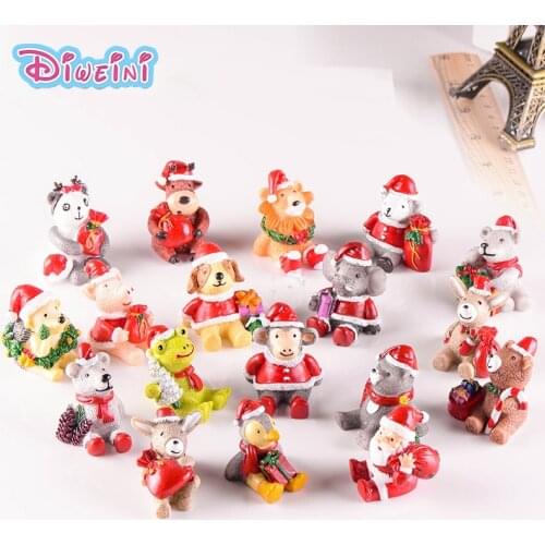 Christmas Animal Dog Rabbit Sheep Bear Animal Miniature figurine Decoration Fairy Garden statue Resin craft lovely ornaments