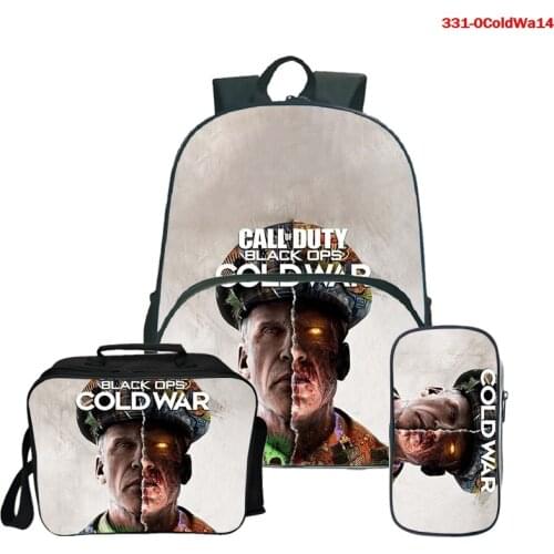 3 Pcs/Set Backpack Call of Duty Black Ops Cold War Backpack Teens Back To School Shoulder Bag Pencil Case Knapsack for Girls Boy
