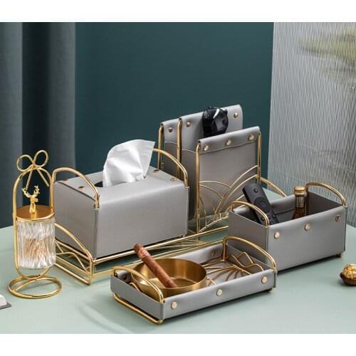 Modern Blue Leather Jewelry Storage Box Tissue Box Luxury Living Room Decoration Cosmetics Rack Multifunctional Storage Utensils