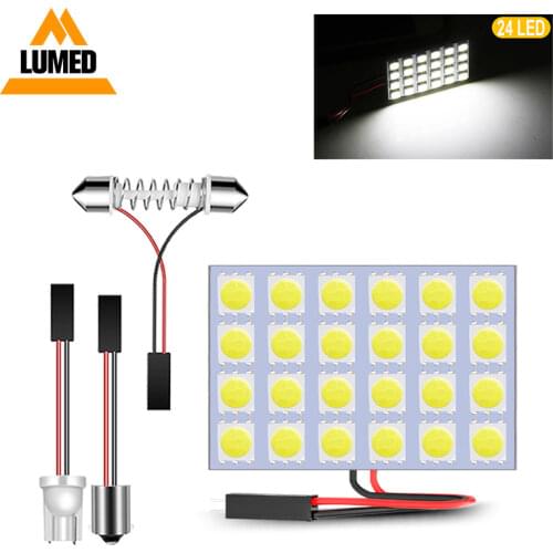 100PCS T10 W5W BA9S C5W 24 LED Car LED light Bulb 5050 SMD Vehicle Panel Lamps Auto Interior Reading Lamp Bulb Dome Light