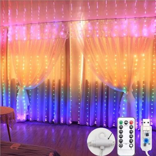 280/210 Lights LED Copper Wire Curtain Light USB Remote Control Color String Fairy Lights Wedding Party Home Curtain Decoration