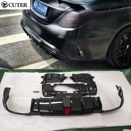 W213 E300 carbon fiber rear diffuser with LED lights for Mercedes Benz W213 E200 Car body kit 2016