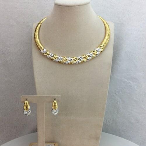 YUMINGLAI Simple Design Two Tones Necklace Earring African Party Ladies Jewelry Set FHK11120