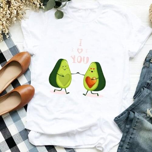 Women Lady Cartoon Avocado Couple Love Cute Funny Trend 90s Ladies T Tee Womens Tshirt Female Shirt Clothes Top Graphic T-shirt