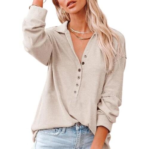 Women Blouse Solid Color Lapel Autumn Winter Single-breasted Half Cardigan Long Sleeve Ladies Stylish Casual Streetwear