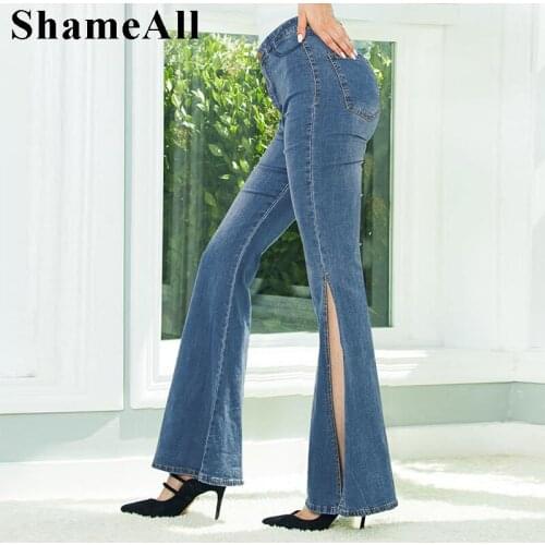 Plus Size Streetwear Split Wide Leg Flare Jeans 4XL High Waist Melody Denim Pant Bell Bottoms Indie Aesthetic Cut Riped Trousers