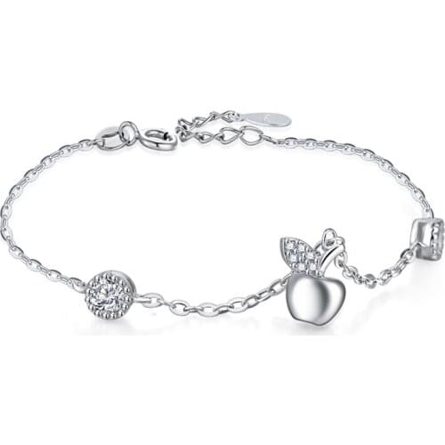 New Cute apple pendant Link Bracelet For Girl 925 sterling silver Cubic Zirconia Bracelets & Bangles Wedding Women Charm Jewelry