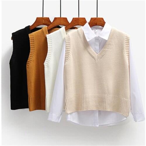 Women Sweater Vest Spring 2021 Autumn Women Short Loose Knitted Sweater Sleeveless Ladies V-Neck Pullover Tops Female Outerwear