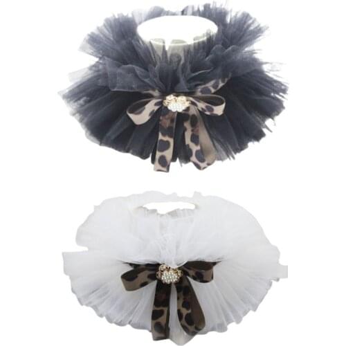Women Victorian Ruffled Mesh Chocker with Leopard Bowknot Detachable Fake Collar