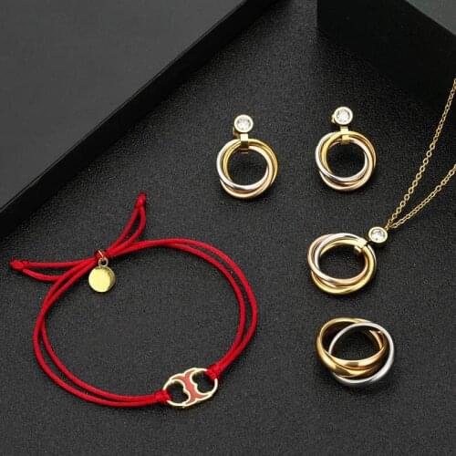 Zlxgirl jewelry mixed plated color stainless steel pendant with earring bracelet ring jewelry sets fashion women couple bijoux
