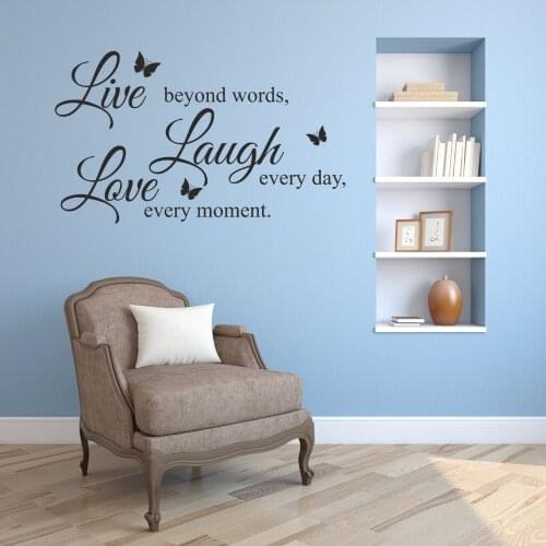 Live, Love, Laugh. Any colour and size. Vinyl Special Design Modern Wall Stickers Vinyl Butterfly Pattern Home Art Mural SYY812