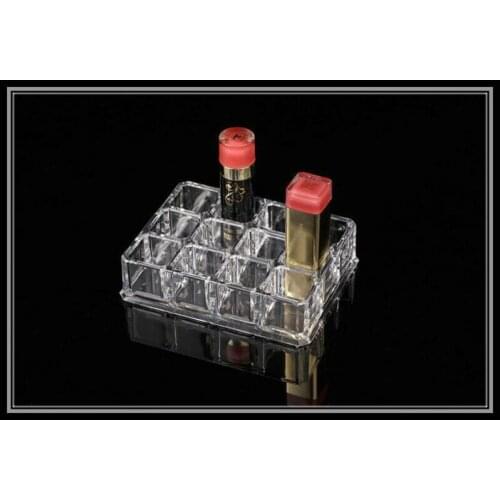 HUNYOO 1Pc Clear Acrylic Lipstick Organizer 3*4=12 Space Makeup Cosmetics Storage Box Cases