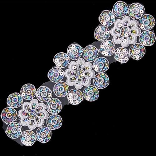 10yard Shiny Sequin Floral Patches Lace Embroidery Trim Lace Ribbon Cord Motif Applique Scrapbooking Sewing Accessories T1660