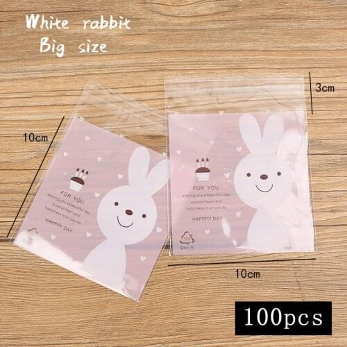 100pcs/lot Cookies Packaging Bag Cake Cartoon White Rabbit Homemade Snack Food Packaging Party Baking Biscuit Candy Bag 10x10