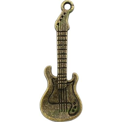 40pcs-Antique Bronze Tone Electric Guitar Charms Pendant 41x14mm