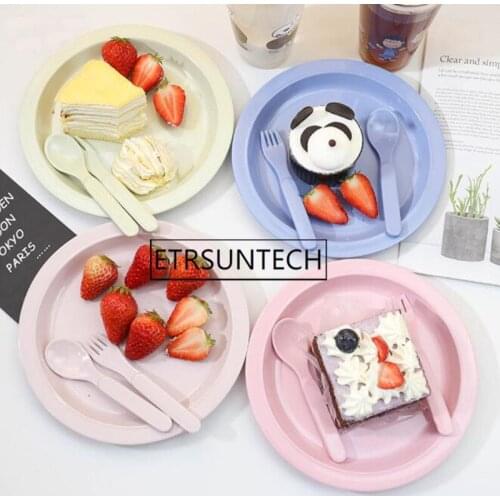50pcs Bamboo Fiber Dishes Children Plate Kindergarten Kids Snack Dessert Fruit Cake Tray Tableware
