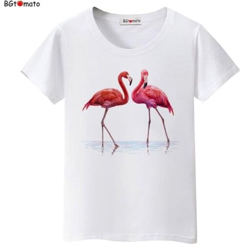 BGtomato Harajuku shirt Fashion Tops Loose T-shirt flamingos Print tee shirt femme art Shirts Casual tops Cartoon harajuku shirt