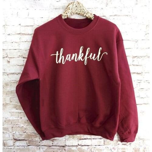 Burgundy thankful thanksgiving days women fashion funny slogan sweatshirt party slogan street style pulllovers pure cotton tops